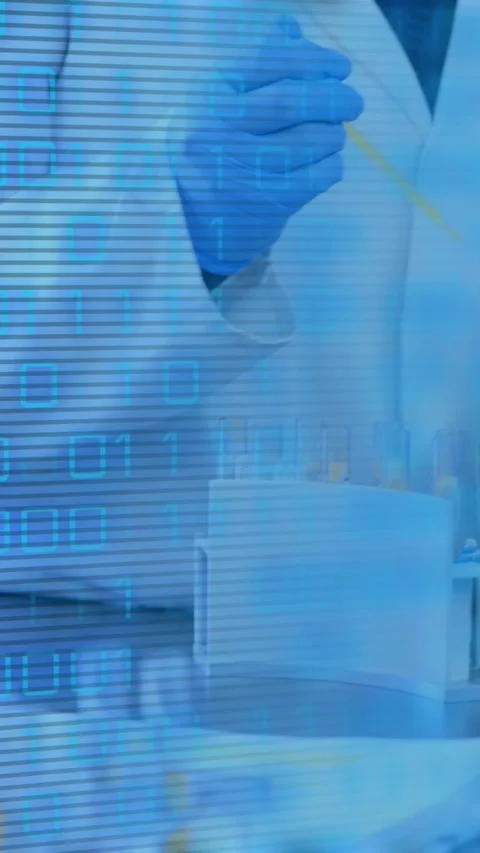 Animation of data processing over african american female doctor with test tubes Stock Footage 322880431
