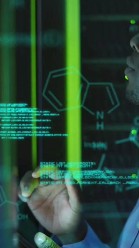 Animation of data processing over african american male server room worker using Stockbeeldmateriaal 324019810