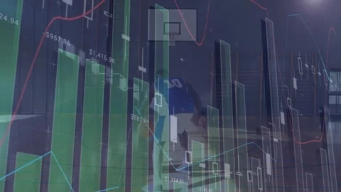 Animation of data processing over african american male basketball player at gym Stock Footage 327278664
