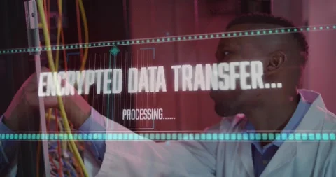 Animation of data processing over african american male it engineer and computer Stock Footage 328090545