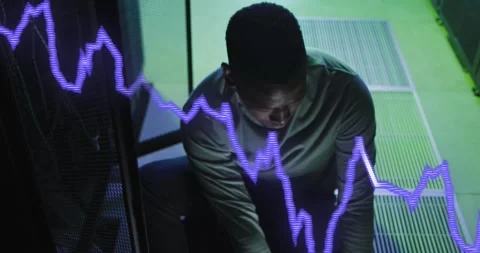 Animation of data processing over african american male it engineer and computer Stock Footage 328228114
