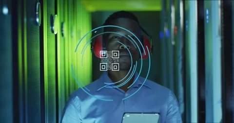 Animation of data processing over african american male it engineer and computer Stock Footage 328232740