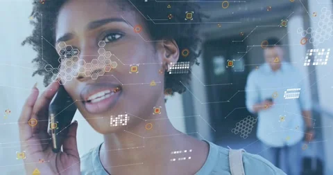 Animation of data processing over african american woman with takeaway coffee Stock Footage 328823672