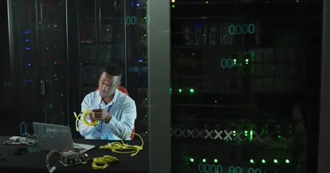 Animation of data processing over african american male it engineer and computer Stock Footage 328919333