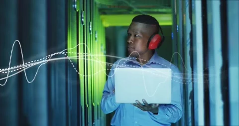 Animation of data processing over african american male it engineer and computer Stock Footage 328969833