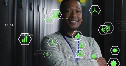 Animation of data processing over african american male it engineer and computer Stock Footage 329016840