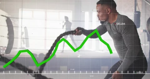 Animation of data processing over african american man exercising with ropes in 動画素材 329160428