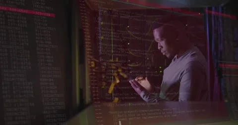 Animation of data processing over african american male it engineer and computer Stock Footage 329554935