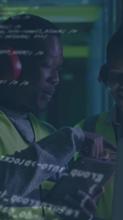 Animation of data processing over african american couple server room workers Vídeo Stock 342801867
