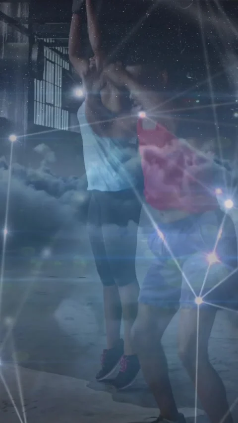 Animation of data processing over african american male and female sports people Stock Footage 342953382