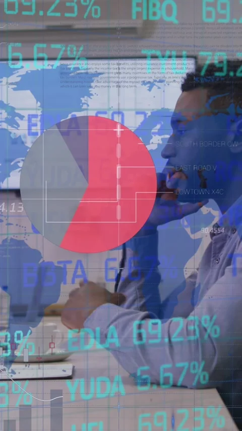 Animation of data processing over african american businessman on phone in Stock Footage 343497549