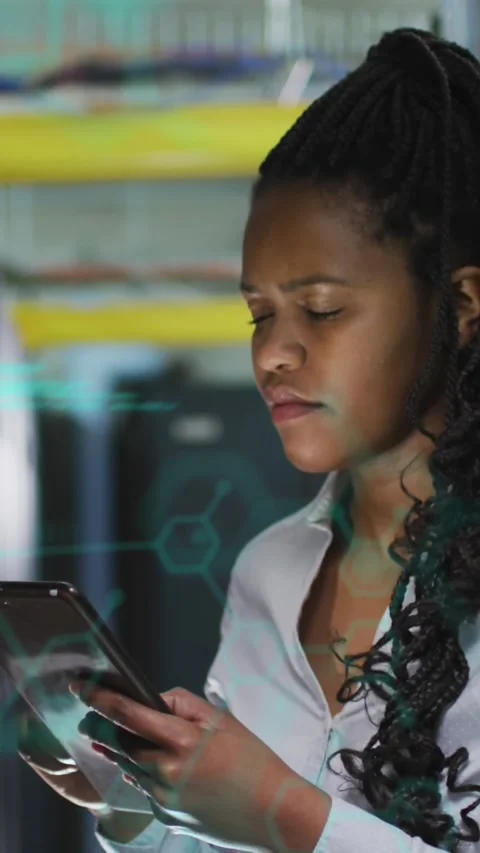 Animation of data processing over african american female it engineer and Stock Footage 343498644