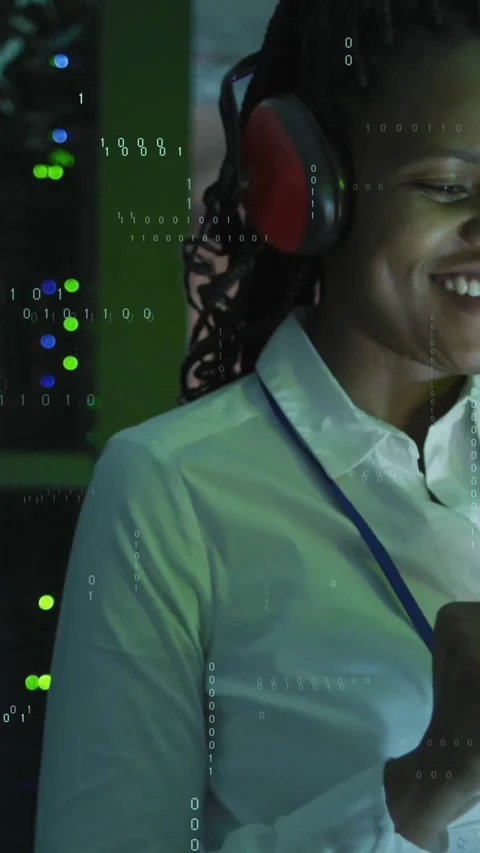 Animation of data processing over african american female it engineer and Stock Footage 343498662