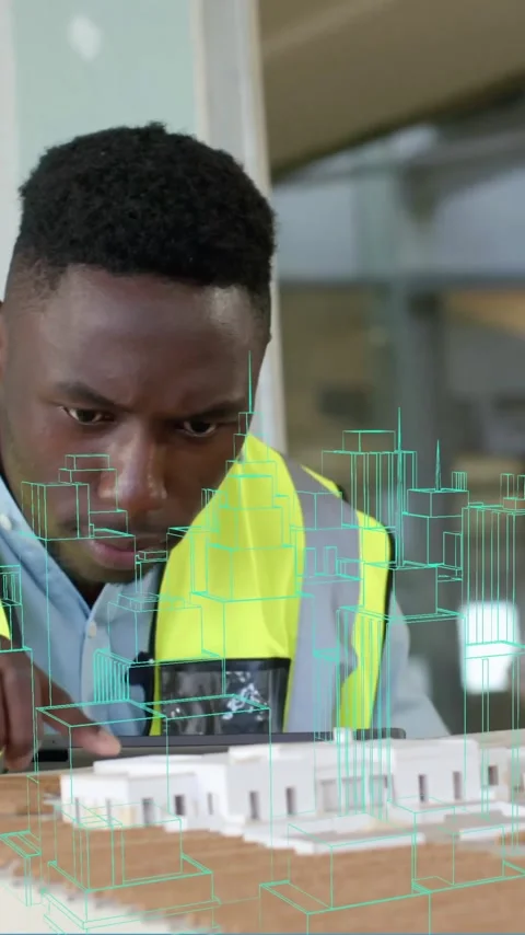 Animation of data processing over african american male architect in office Stock Footage 343713742