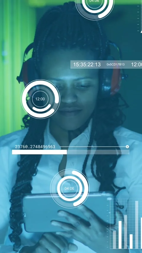 Animation of data processing over african american it woman by computer servers Stock Footage 343829043
