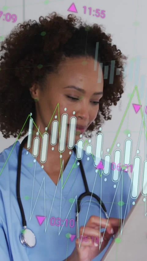 Animation of data processing over african american female doctor using tablet 库存影片 344369492