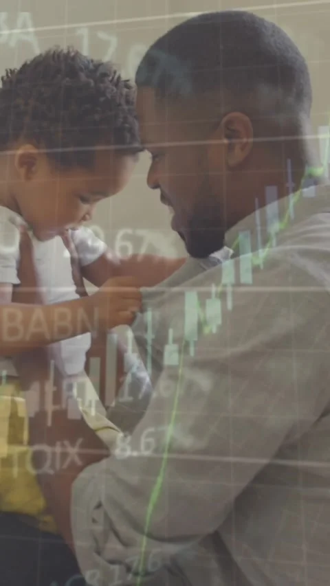 Animation of data processing over african american father and child Stock Footage 344595774