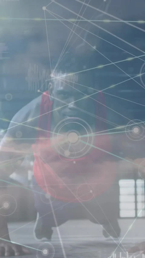 Animation of data processing over african american man doing push ups Stock Footage 344613736