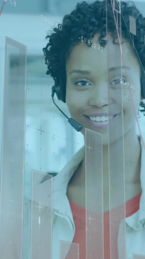 Animation of data processing over african american woman wearing phone headset Stock Footage 344706599