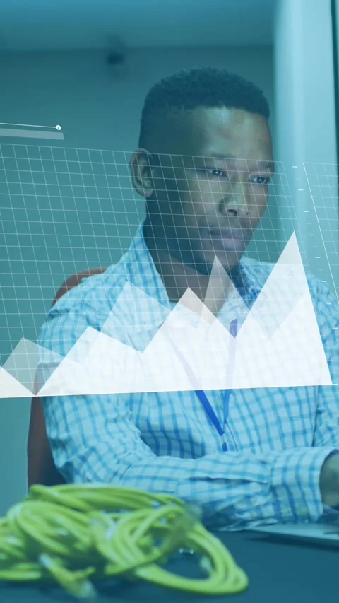 Animation of data processing over african american it man by computer servers Stock Footage 344746210