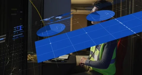 Animation of data processing over asian engineer by computer server Stock Footage 325774524
