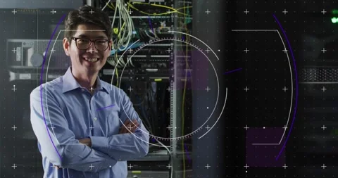 Animation of data processing over asian male it engineer and computer servers Stock Footage 328228205
