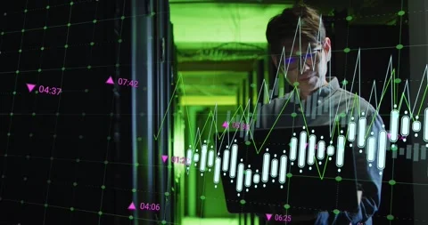 Animation of data processing over asian male it engineer by computer servers Stock Footage 328969550