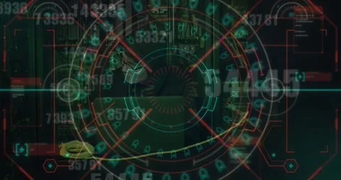 Animation of data processing over asian male hacker using laptop by computer Vídeos de archivo 329157476