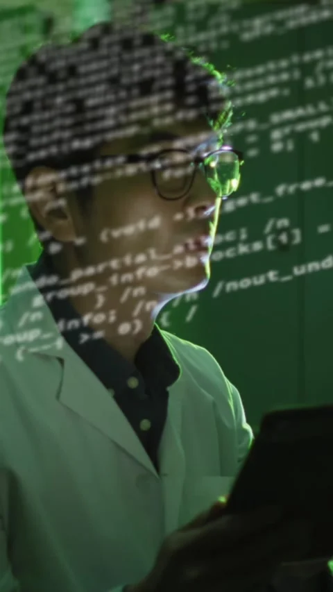 Animation of data processing over asian man checking servers Stock Footage 342594097