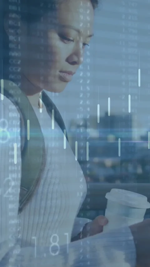 Animation of data processing over asian woman holding a coffee cup using Stock Footage 344524886