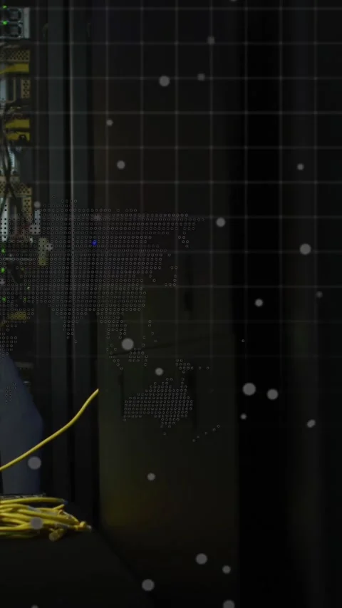 Animation of data processing over asian male worker in server room Stock Footage 344802928