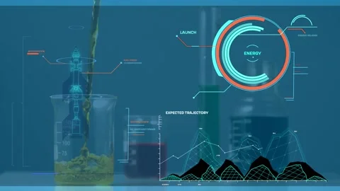 Animation of data processing over beakers and test tube in lab Stock Footage 329108543