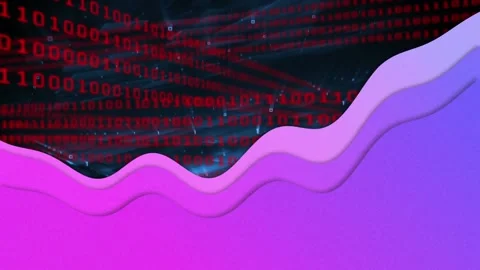 Animation of data processing over binary coding computing with purple wave Stock Footage 166138078