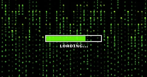 Animation of data processing over binary coding and loading bar dark background Stock-Footage 246418178