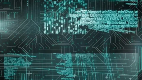 Animation of data processing over binary coding with computer circuit board Stock Footage 326624410