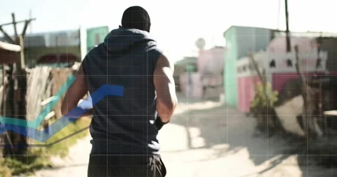 Animation of data processing over biracial man running Stock Footage 229436308