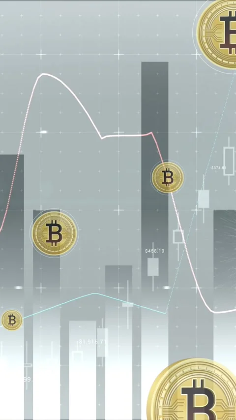 Animation of data processing over bitcoin symbols Stock Footage 342641471