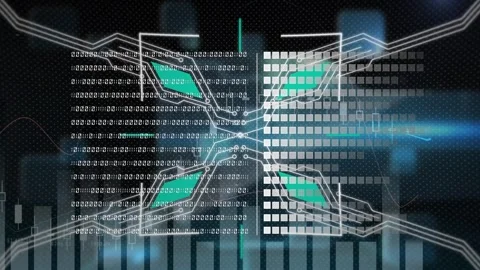 Animation of data processing over black background with integrated circuits Stock Footage 330246063