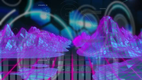 Animation of data processing over black background with metaverse landscape Stock Footage 330473609