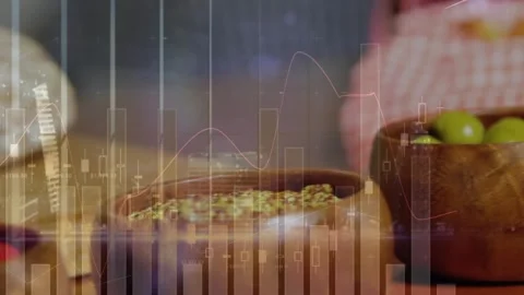Animation of data processing over bowls with vegetables Stock Footage 328519701