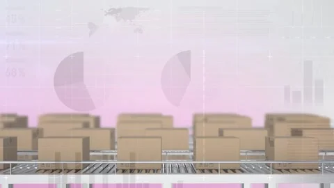 Animation of data processing over boxes on conveyor belt Stock Footage 327448283
