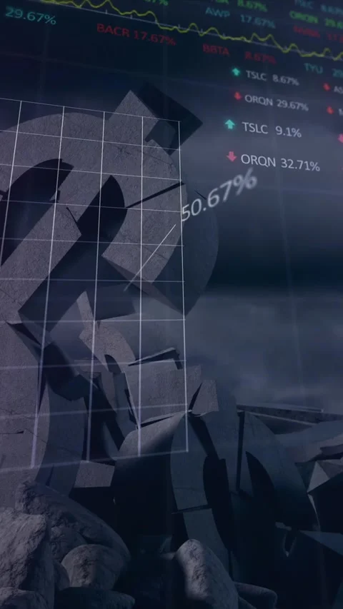 Animation of data processing over broken dollar symbols and dark clouds Stock Footage 341976718