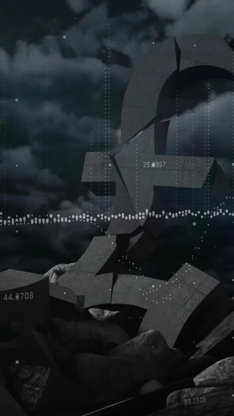 Animation of data processing over broken pound symbols and dark clouds Stock Footage 341991652
