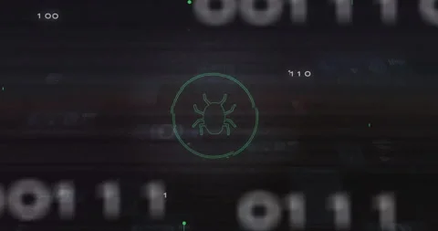Animation of data processing over bug icon Stock Footage 308987327