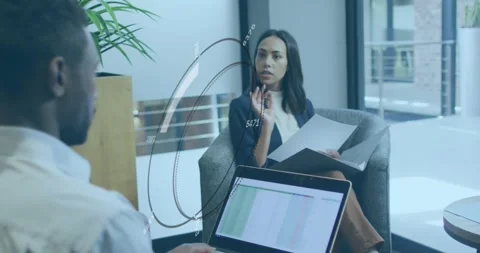 Animation of data processing over business people working in office Stock Footage 327198339