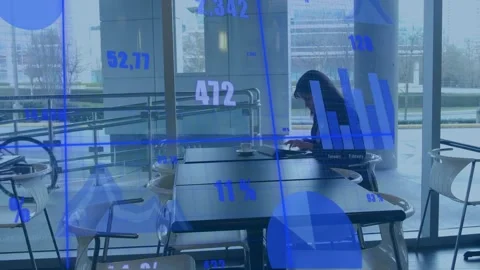 Animation of data processing over business people in self sets in shop Video stock 327646169