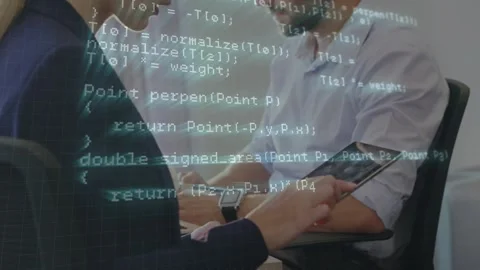 Animation of data processing over business people using phone headsets Stock Footage 328256497