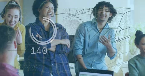 Animation of data processing over business people working in office Stock Footage 328927670