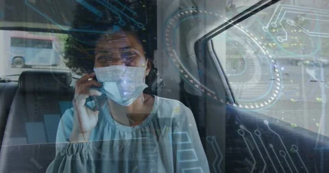 Animation of data processing over business people using phone headsets Stock Footage 329413406
