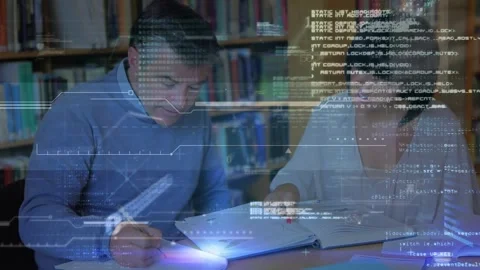 Animation of data processing over business people working together Stock Footage 329688250